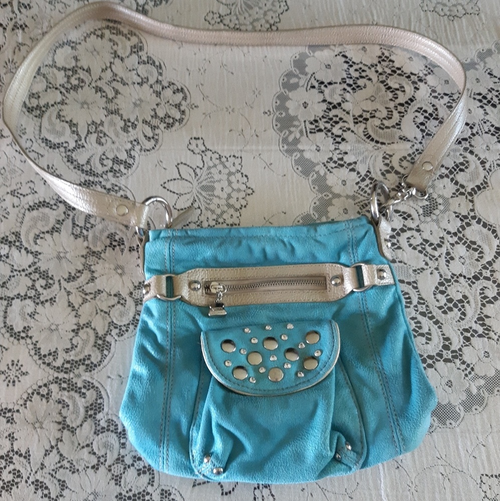 Kathy Van Zeeland Studded Blue Crossbody Bag